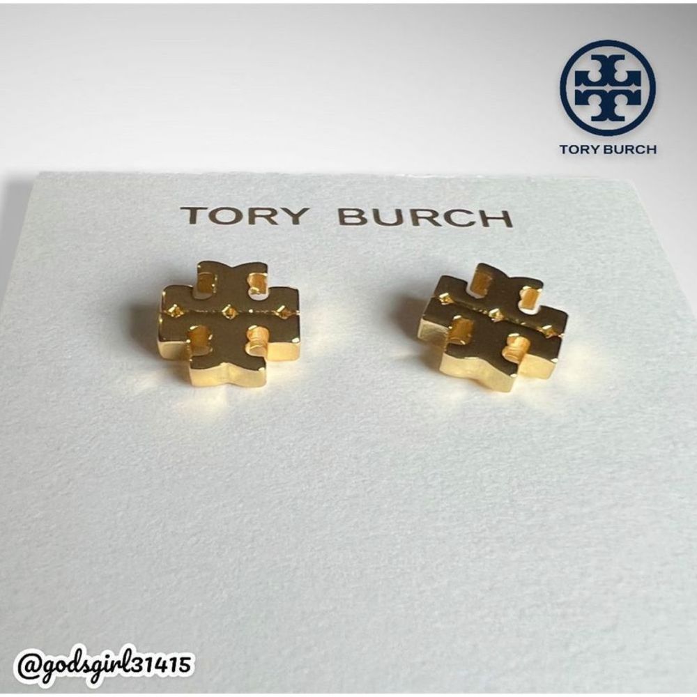 NWT Tory Burch 18K Gold Plated Kira Logo Stud Earrings & Dust Bag $78 - Picture 5 of 12